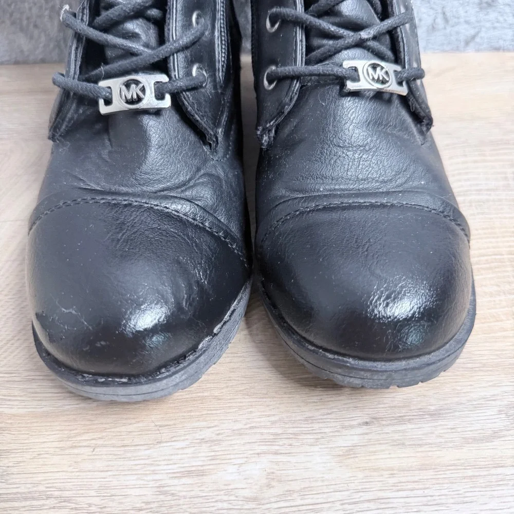 Michael Kors Donna Combat Boots Kids Size 3 Black Knit Cuff‎ Lace Up Lug Sole